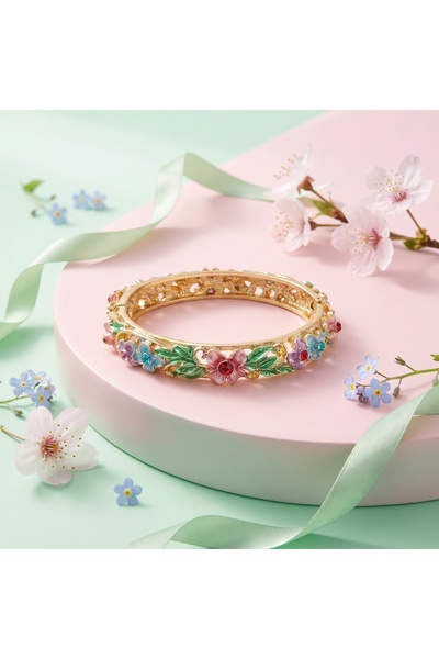 Sureia Jewelry by Işık Gümüş Kadın Renkli Emaye İşlemeli Çiçek Desenli Kelepç...