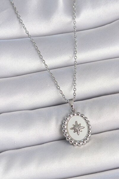 norsary 316L Steel Silver Color Chain White Enamel Pole Star Embroidered Meda...