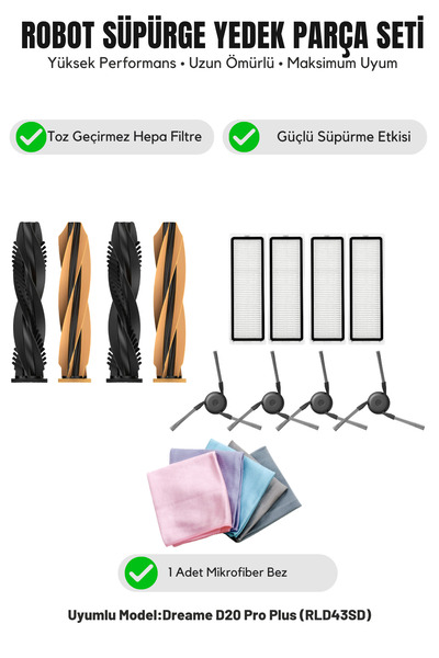Asgard Grup Dreame D20 Pro Plus (Rld43Sd) Compatible 2 Main Brushes 4 Side Br...