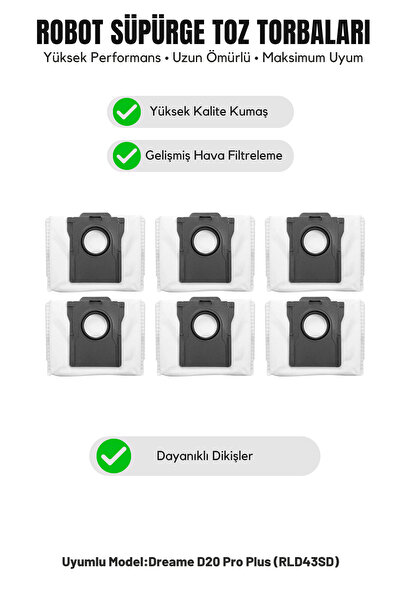 Asgard Grup Συμβατή σακούλα σκόνης 6 τεμαχίων Dreame D20 Pro Plus (RLD43SD)