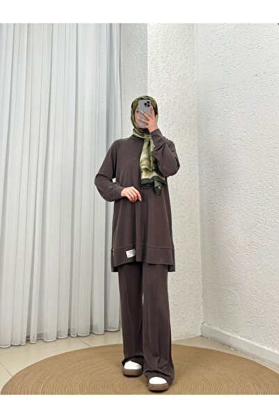 MİHRA STORE Σετ ζακέτα και παντελόνι με φερμουάρ Zenan-EY3100 Καφέ