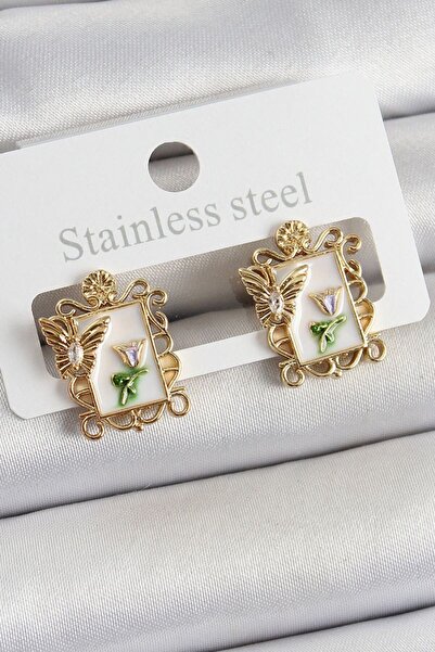 norsary Brass White Enamel Artistic Portrait Model Gold Color Women's Earrings