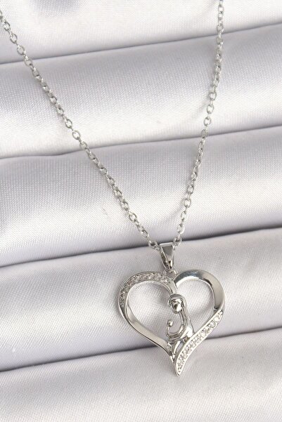 norsary 316L Steel Silver Color Chain Zircon Stone Detailed Heart Model Women...
