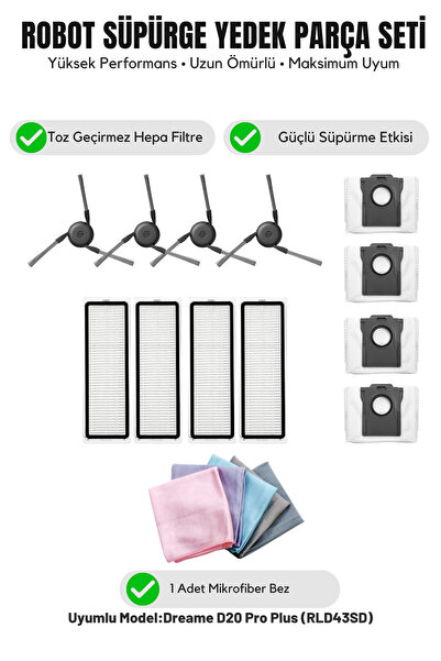 Asgard Grup Dreame D20 Pro Plus (RLD43SD) Συμβατό με 4 πλαϊνές βούρτσες 4 φίλ...