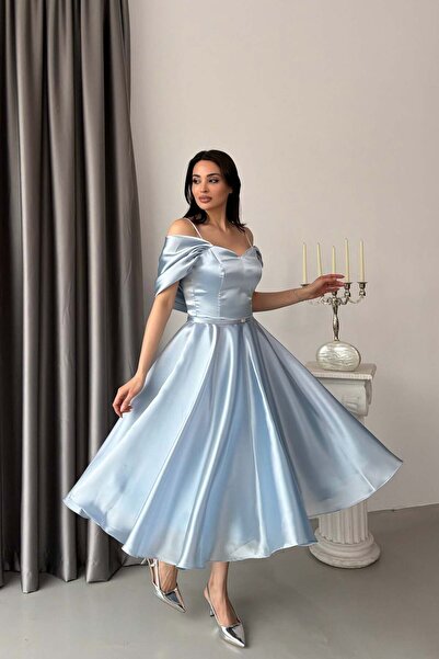 Serica Moda Μπλε βρεφικό φόρεμα με λουράκια και λεπτομέρεια στη μέση από οργά...