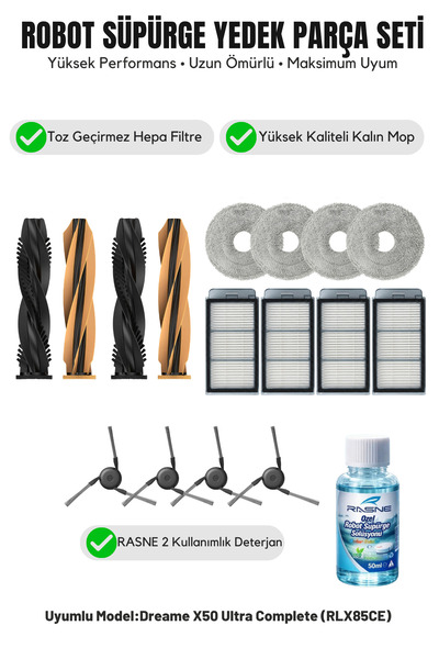 Asgard Grup Dreame X50 Ultra Complete (RLX85CE) Συμβατό: 2 Κύριες Βούρτσες, 4...