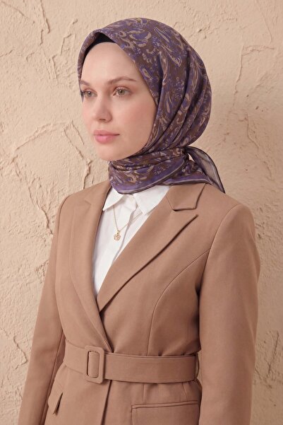 Silk Home Μαλακό Κασκόλ Σάλι Μοτίβο Μωβ 90x90