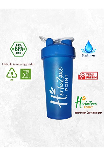 HerbaZone Protein Shaker Mavi - Sporcu & Antrenman, Sızdırmaz, BPA-Free 600 ml