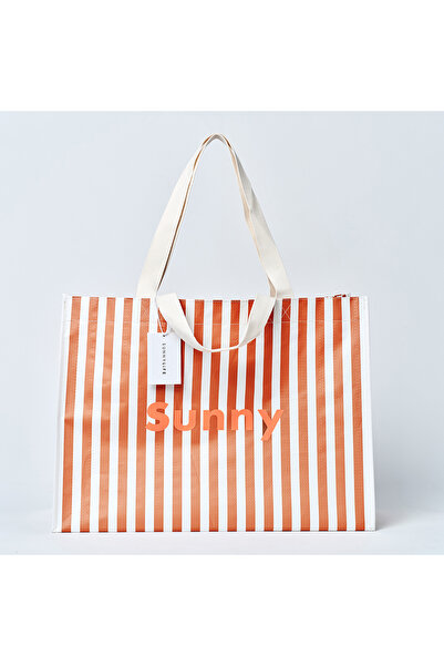 SunnyLife |   Coffee and White Striped Oversized Carryall Beach Bag
