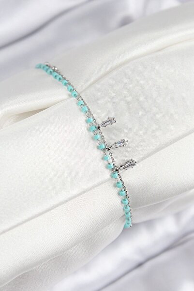 norsary Brass Zircon Stone Blue Beaded Model Silver Color Women's Bracelet