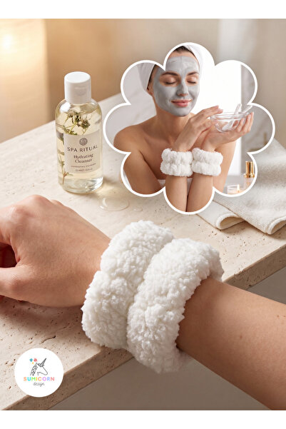 Sumicorn Design 2 Adet Beyaz Su Emici Peluş Yüz Yıkama Cilt Bakımı Spa Spor B...