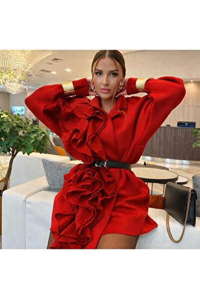 RENGİNİSTANBUL BUTIK ORGANZE FIRFIR DETAYLI CEKET ELBİSE