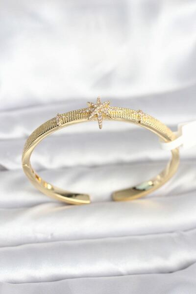 norsary Brass Gold Color Polar Star Model Women's Handcuff Bracelet