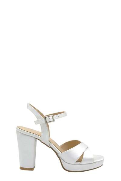 Moulin Shoes White Satin Cross Strap Platform Heeled Women's Shoes