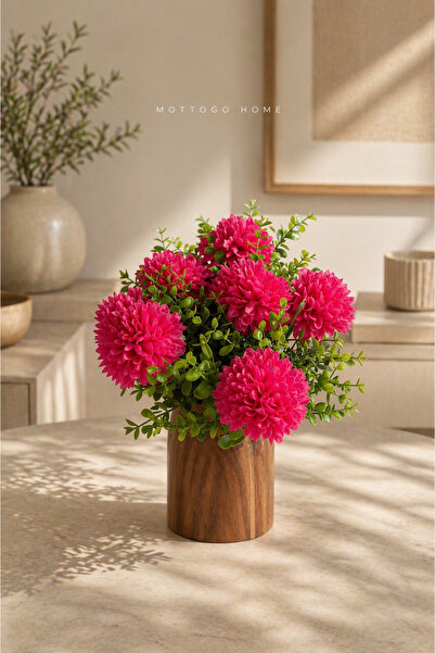 Mottogo Τεχνητό λουλούδι με ξύλινο βάζο – Σετ διακοσμητικών λουλουδιών με φυσ...