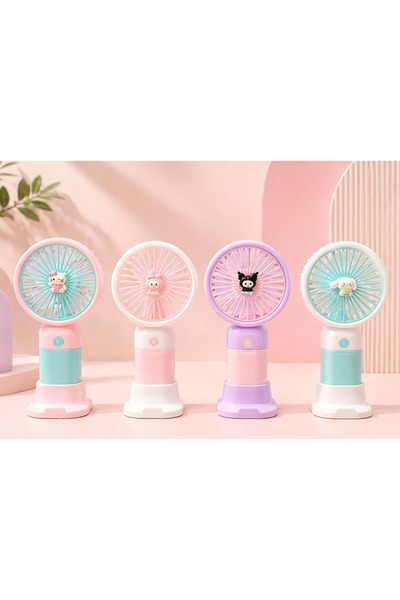 Store Kuromi Hello Kitty Mini Şarjlı El Fanı 3 Kademeli Taşınabilir USB Sessi...