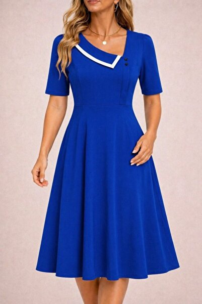 DRESSIFY WOMEN’S FASHION Γυναικείο κοντομάνικο φόρεμα με ασύμμετρο γιακά και ...