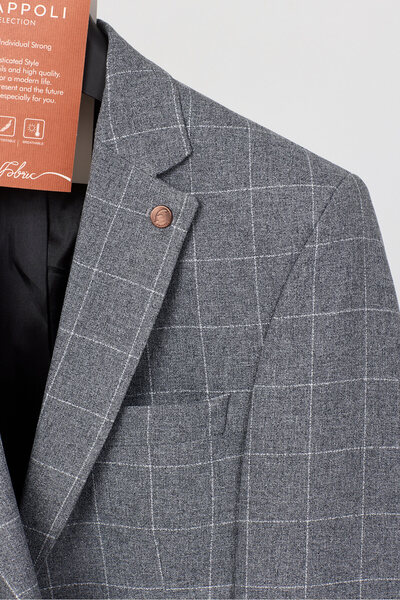 Frappoli Ανδρικό μπλέιζερ με μονό γιακά από καρό ύφασμα σε μαύρο-γκρι χρώμα τ...