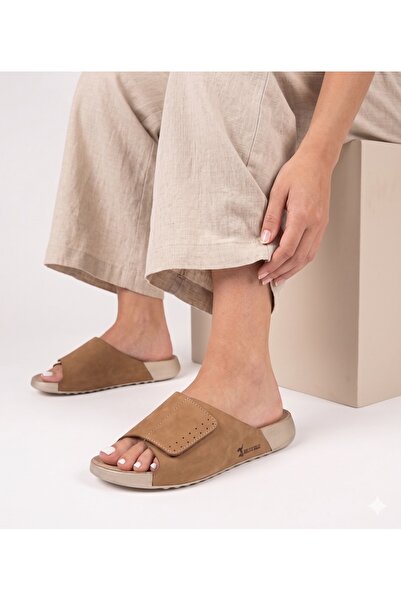 Bulls & Gulls Γυναικείες παντόφλες από γνήσιο δέρμα με Velcro στο επάνω μέρος