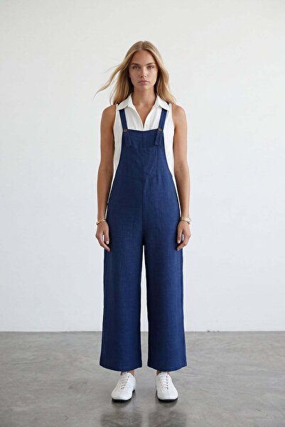 Trend Alaçatı Stili Γυναικεία φόρμα Gabardine Night Blue με τσέπες μπροστά κα...