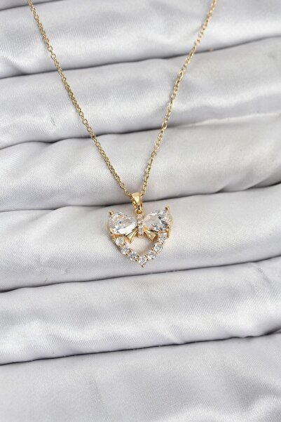 norsary 316L Steel Chain Gold Color Heart and Bow Model Zircon Stone Women's ...