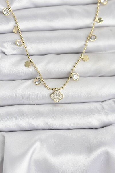 norsary Brass Gold Color Clover Model Women's Necklace