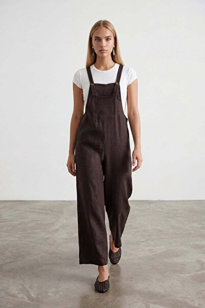 Trend Alaçatı Stili Γυναικεία φόρμα από γκαμπαρντίνα σε αγώνιστο καφέ χρώμα μ...