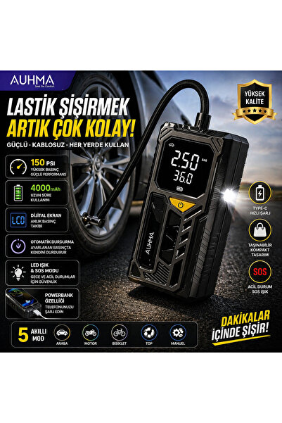 NOVAREX Global AUHMA A7777 Taşınabilir Araç Hava Kompresörü 4000mAh 150 PSI D...