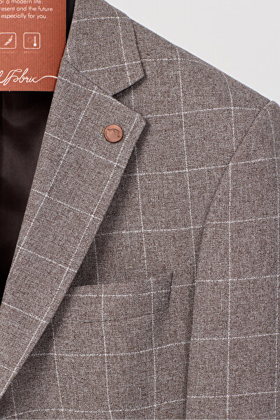 Frappoli Ανδρικό καφέ καρό υφασμάτινο μπουφάν με μονό γιακά της Messini (Μεγά...