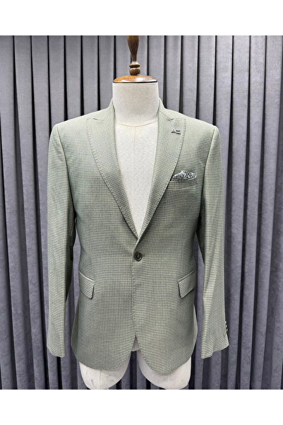 Avni Ceylan Ανδρικό μπλέιζερ με καρό χακί σχέδιο, τσέπες με κουμπιά και μονό ...