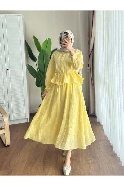 Moda Aydın Butik Kadın Tesettür Melinda Gömlekli Etekli Takım M2512 - Sarı