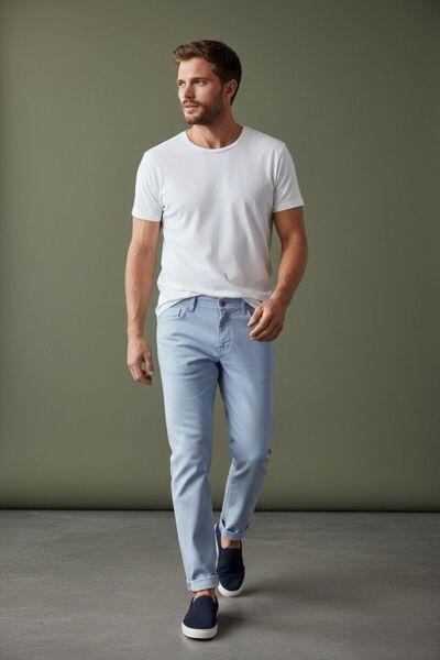 Sarar Παντελόνι Interview Roys σε λινό στυλ από βαμβάκι σε ανοιχτό μπλε χρώμα