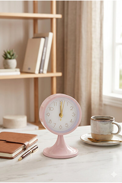 Homerest Pembe Retro Dekoratif Masa Saati 13 cm Şık Başucu Alarm Saati Ofis E...