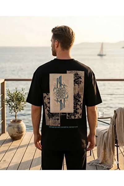 CANMODA Μαύρο μπλουζάκι με έθνικ σχέδιο μάνταλα σε μεγάλο μέγεθος και στάμπα ...