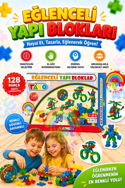 YUPULU Eğlenceli Yapı Blokları - 128 Parça ile Hayal Gücünü Geliştirici Mega ...