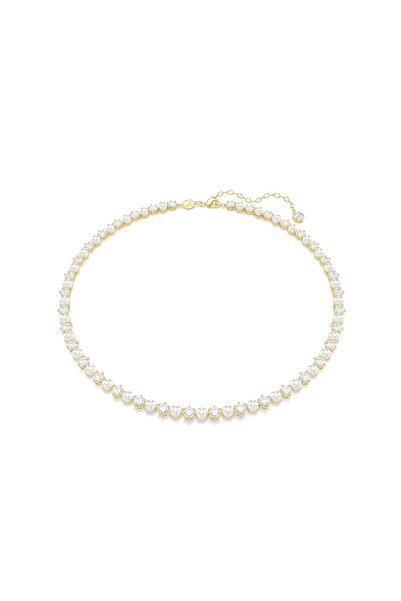 Swarovski Matrix Tennis kolye, Kristal inci, Yuvarlak kesim, Beyaz, Altın ren...