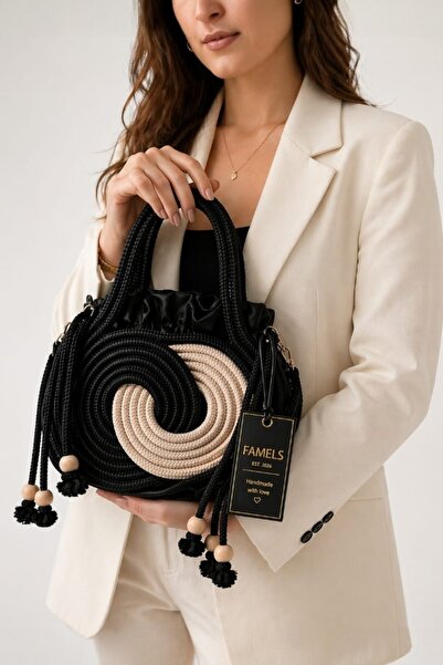 Famels Sahara Χειροποίητη Πλεκτή Τσάντα Άπειρης Σχεδίασης με Σχοινί, Τσάντα Ώ...