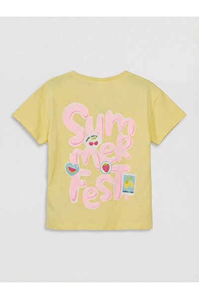 LC Waikiki Κίτρινο μπλουζάκι για κορίτσια με στάμπα και λαιμόκοψη ποδηλάτου
