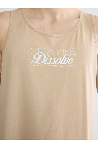 LC Waikiki Tricou fără mâneci pentru bărbați, bej, cu imprimeu, cu decolteu î...