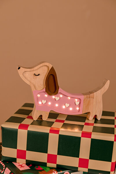 MiniVerse Store MiniVerse Montessori Doğal Ahşap Masif Pembe Köpek Figürlü Ço...