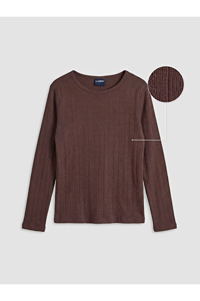 LC Waikiki Καφέ μακρυμάνικο μπλουζάκι για κορίτσια με λαιμόκοψη ποδηλάτου