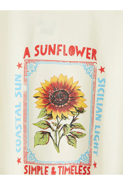 LC Waikiki Γυναικείο μπλουζάκι με στάμπα μπεζ Crew Neck