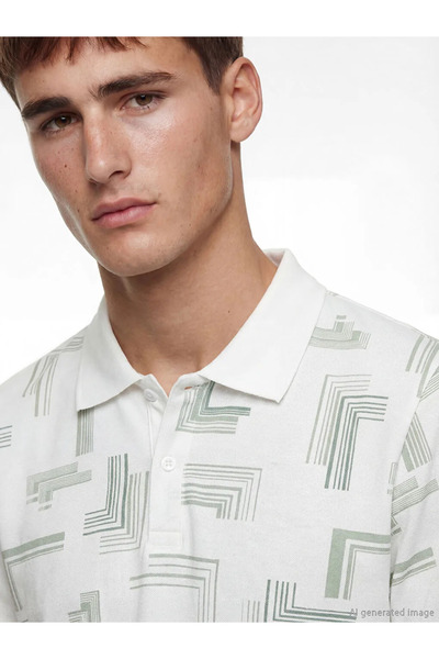 LC Waikiki Tricou alb pentru bărbați cu guler polo și imprimeu