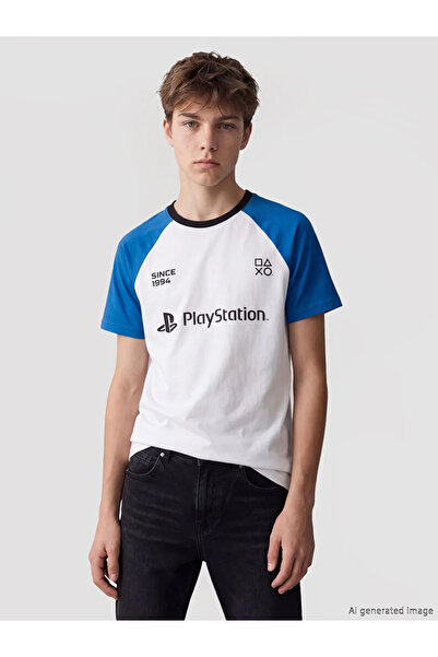 LC Waikiki Λευκό μπλουζάκι με λαιμόκοψη PlayStation με στάμπα για αγόρι