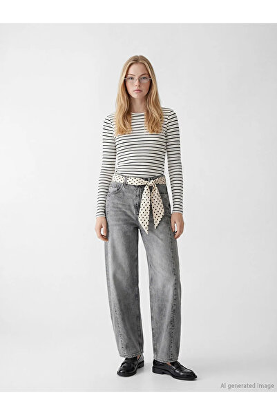 LC Waikiki Μαύρο γυναικείο κορμάκι με ρίγες με λαιμόκοψη