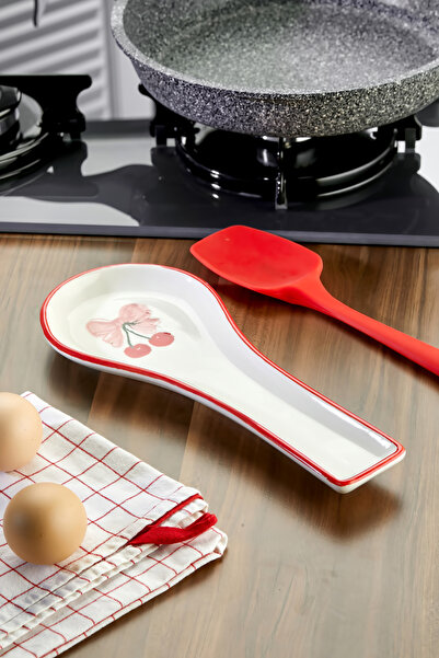 Akkoyunlu home Κεραμική θήκη για κουτάλια με σχέδιο κεράσι, για πάγκο, 27 εκ.