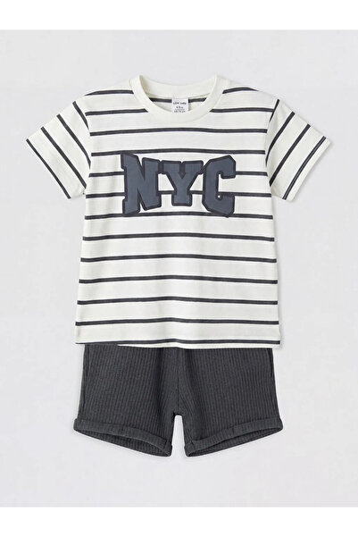 LC Waikiki Anthracite Nyc Printed Baby Boy T-Shirt and Shorts Set