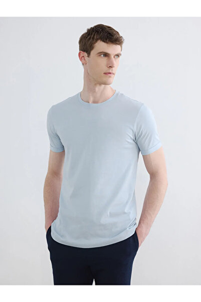 LC Waikiki Μπλουζάκι Blue Slim Fit 100% Βαμβακερό Basic