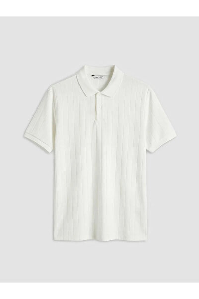 LC Waikiki Tricou alb cu guler polo și dungi pentru bărbați