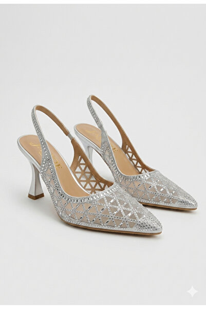 RMY SHOES Women's Silver Stone Stiletto Heeled Evening Dress & Bridal Shoes